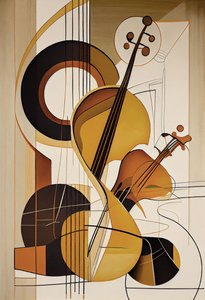 Musik abstrakt, en violin oljemålning, väggkonsttryck, sovrumsinredning av F. Abderrahim
