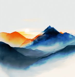 Shades of Serene blue mountains, canvas och konsttryck av F. Abderrahim