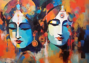 Shiva Shakti, modern målning, akryl på duk, yoga väggkonst tryck av F. Abderrahim