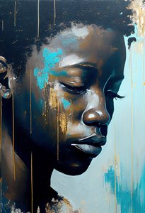 Abstrakt ung afrikansk man på canvas, väggkonst av F. Abderrahim