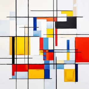 abstrakt Piet Mondrian målningsstil, vardagsrum väggdekoration idé av F. Abderrahim