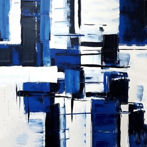 abstrakt expressionism geometriskt rutnät svart  blå komposition, vägg Konsttryck av F. Abderrahim