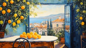 abstrakt naiv konst impressionism, fönster på landskap, väggdekoration för sovrum av F. Abderrahim