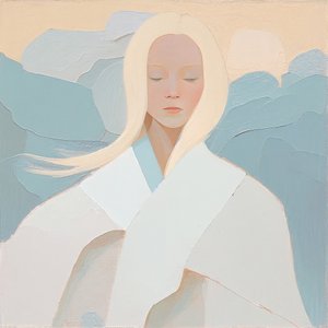 vit blond kvinna porträtt, abstrakt målning, inramade duktryck av F. Abderrahim