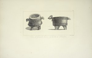 Vaser i granit, hittade på Honduras kust, illustration från "Views of the Cordilleras and Monuments of the Indigenous Peoples of America" ​​av Alexander von Humboldt och Aime Bonpland, 1813 av F. Arnold