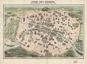 Utvalda byggnader visas med bild. Fågelperspektiv. LC-kopia monterad på tyg. Tillgänglig även via Library of Congresss webbplats som en rasterbild av F.; Garnier Frères; Dufrénoy Dufour