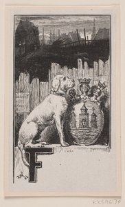 Initial vinjett."F" med en hund och Köpenhamns vapen av F. Hendriksen