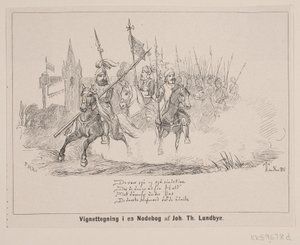 Vinjettteckning i en notbok av F. Hendriksen