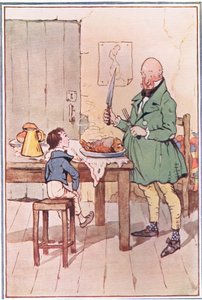 David åt middag med Mr MiCawber i fängelset, illustration från David Copperfield, 1914