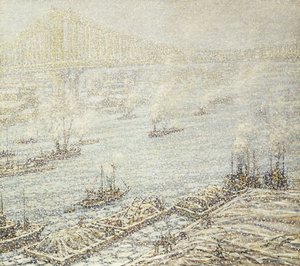 East River, New York, vinter, ca 1915 (olja på duk) av F. Usher de Voll