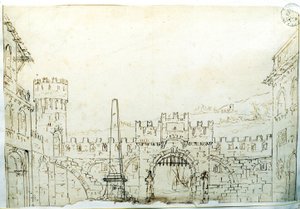 Scenografisk miljö av F. Galliari för Antonio Vivaldis opera "Caton d