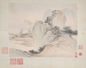Landskap målade för Yuweng, daterade 1673.