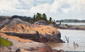 En klippig strand i skärgården