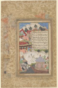 A Drunken Babur Returns to Camp at Night, ca 1589 (ogenomskinlig akvarell och guld på papper)