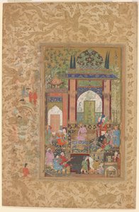 Babur tar emot en hovman, ca 1580-85 (akvarell  guld på papper)