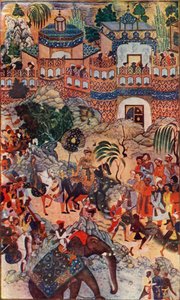 Den store kejsaren Akbar går in i sin stad i staten, 1572, 1590-1595, c1930.