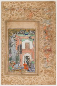 <em> Babur underhåller i Sultan Ibrahim Lodis palats </em> från en <em>Baburnama</em>