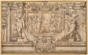 Påsken (penna & brunt bläck med brun tvätt på vitt papper) av Federico (studio of) Zuccaro