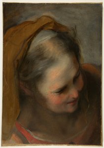Huvud av en gammal kvinna som ser nedåt till höger (heliga Elisabet) av Federico Barocci
