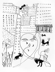 Självporträtt av poeten Federico Garcia Lorca (1898-1936) i New York, 30-talet