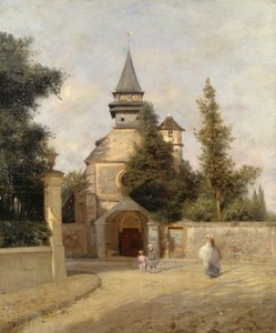 Barn utanför kyrkan, av Federico Rossano (1835-1912), olja på duk, 46,5x38 cm