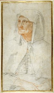 En gammal dam sittande, halvlång (färgade kritor på papper) av Federico Zuccaro