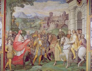 Karl V (1500-58) med Alessandro Farnese (1546-92) i Worms, från 