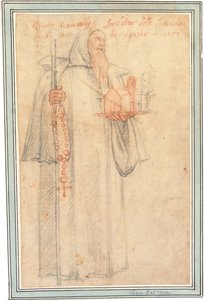 Fra Stefano, kamaldoliternas prokurator i Vallombrosa, som Saint Romuald, med en modell av en kyrka och ett radband, 1577 av Federico Zuccaro