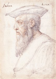 Porträtt av Andrea Doria i profil till vänster, iklädd det gyllene skinnet,