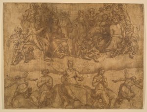 Återlösta själar och allegoriska figurer, studie för den sista domen fresk i kupolen i Duomo, Florens av Federico Zuccaro