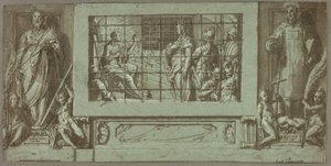 Saint Catherine i fängelset omvandlar kejsarinnan Faustina till kristendomen, flankerad av de heliga Saturnius och Simon av Federico Zuccaro
