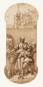 Taddeo vid infarten till Rom Hälsad av slit, tjänst och umbäranden, och av lydnad och tålamod (åsnan och oxen) av Federico Zuccaro