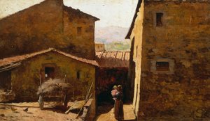 Rustika toskanska bondgårdar, av Federico Andreotti (1847-1930), olja på panel