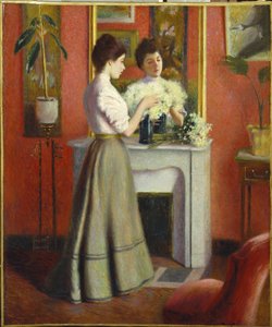 Kvinna framför en spegel av Zandomeneghi, Federico (1841-1917). Olja på duk, storlek: 65x55 av Federigo Zandomeneghi