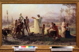 Antikens Grekland: ""Ceremoni till hyllning till guden Hermes"" Målning av Feodor Andreyevich Bronnikov (1827-1902) 1874 Mått 70x123 cm Statens Tretjakovgalleri Moskva av Fedor Andreevich Bronnikov