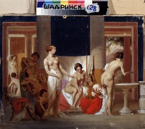 Kvinnobadet i Pompeji (Italien) (Kvinnobadet i Pompeji). Målning av Feodor Andrejevitj Bronnikov (1827-1902). Olja på duk