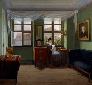 Sömnad, målning av Fyodor Tolstoy (1783-1873), Olja på duk, 42x46, 8 cm
