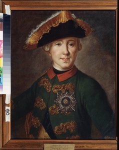 Porträtt av tsar Peter III av Ryssland (1728-1762). Målning av Fjodor (Fedor eller Fiodor) Stepanovich Rokotov (1735-1808), olja på duk. Rysk konst från 1700-talet. M. Tuganov konstmuseum i Nordossetien, Vladikavkaz (Vladicaucasus) (Ryssland).