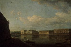 Utsikt över Palace Embankment från St. Peters and St. Pauls Fortress, 1794