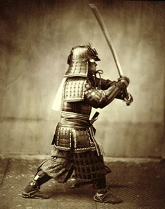 Samuraj med höjt svärd, c1860