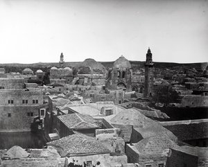 Vy över den heliga gravens kyrka och Hiskias bassäng, Jerusalem, 1857 av Felice Beato