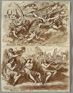 Änglar som bär symboler för martyrskap, studie efter Domenichino av Felice Giani