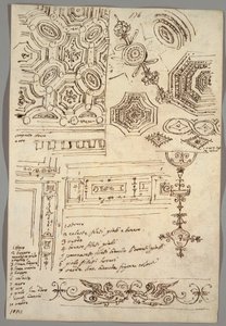 Dekorativa motiv; Verso: Anatomiska studier av Felice Giani