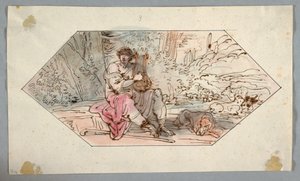 Teckning, Apollo vaktar kung Admetus hjordar [eller flockar], 1780-1800 av Felice Giani