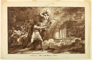 Teckning, Iris uppmuntrar Priamos att tigga Hektors kropp av Akilles, 1810-20 av Felice Giani