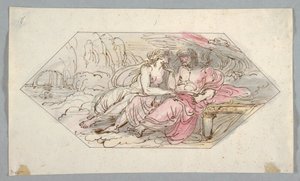 Teckning, Jupiter tröstar en bedjande gudinna, troligen Venus, 1796-98 av Felice Giani