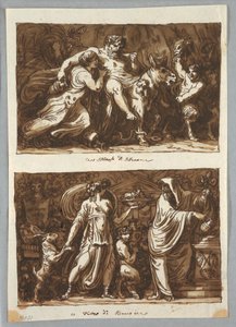 Teckning, Blad ur en skissbok:  Silenus triumf; offret till Bacchus, 1800-1810 av Felice Giani