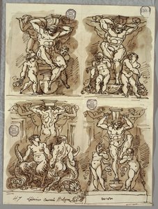Fyra hermer, studier efter Carracci av Felice Giani