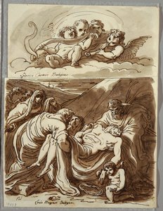 Fyra Putti gör musik, studie efter Lodovico Carracci; Kristus, studera efter Massari av Felice Giani