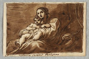 Madonna och barn, studie efter Lodovico Carracci av Felice Giani